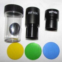 فیلترهای رنگی ، عدسی های چشمی و محفظه یکی از عدسی های شیئی میکروسکوپ بیولوژی 1600 برابر مدل xsz-801bn