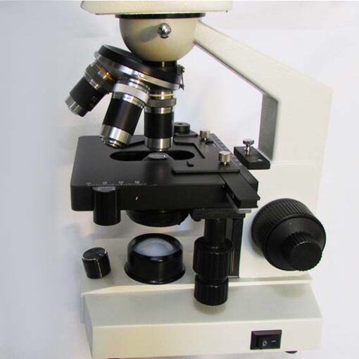 نمای کلید روشن خاموش و پیچ تنظیم لام گردان میکروسکوپ 1600 برابر بیولوژی دو چشمی مدل Ke-20